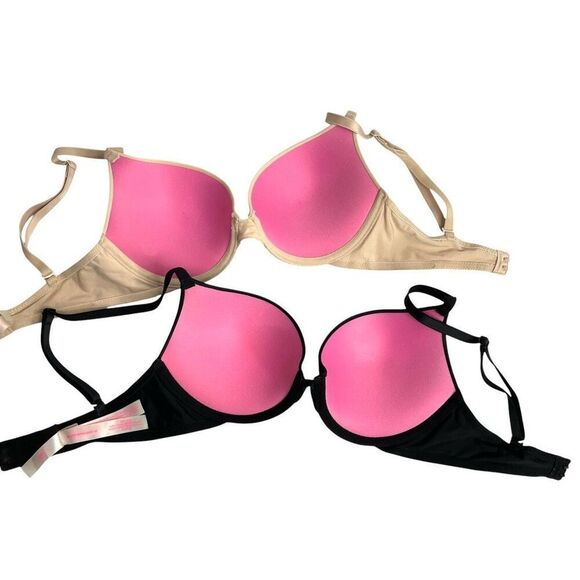 PINK Victoria Secret push up bras Set of 2 Size 32C‎ nude black - Picture 9 of 13